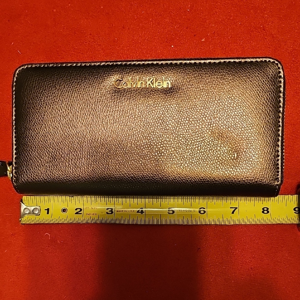 CALVIN KLEIN BROWN BRONZE LEATHER WALLET CLUTCH Nwot